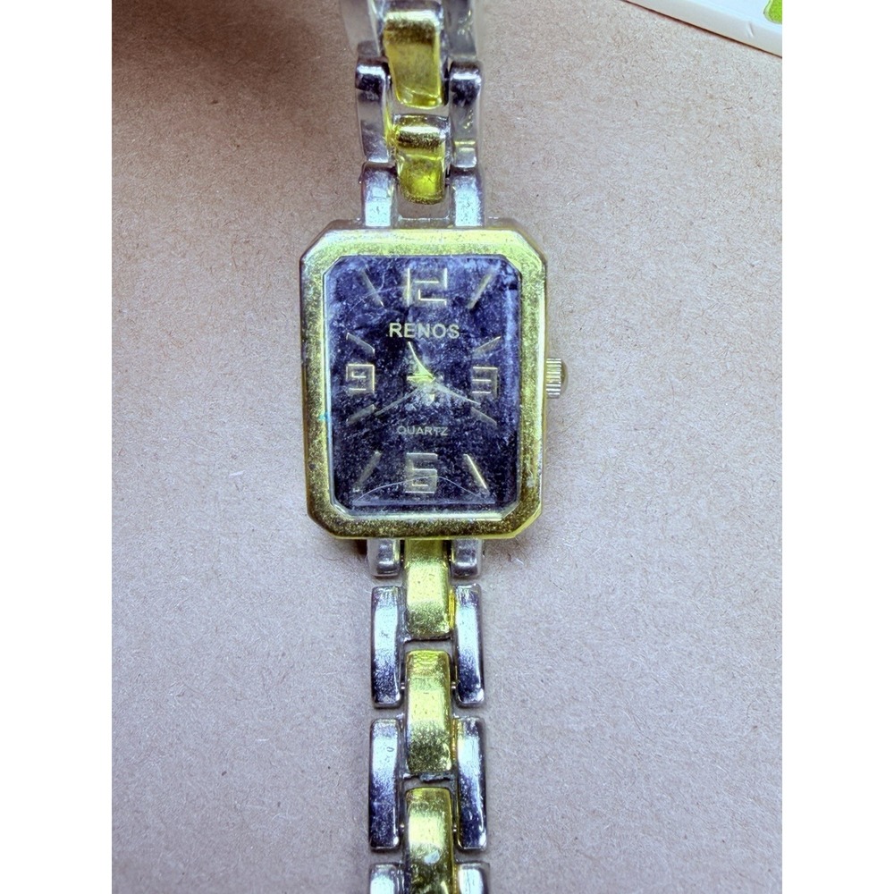 Women's Quartz Watch Black Dial Two Tone Gold Silver Bracelet Vintage Style